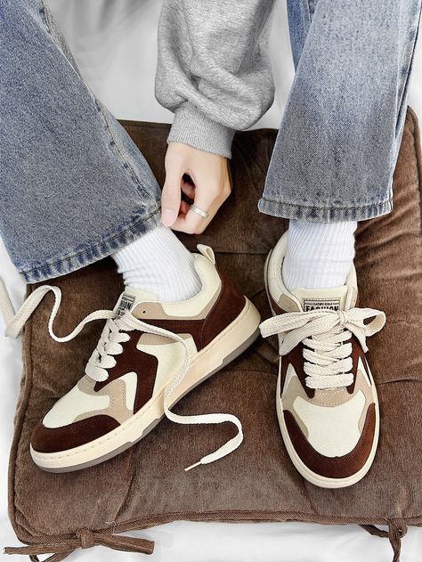 Multicolor  Collar   Colorblock Skate Shoes Embellished   Men Shoes Old Sneakers Aesthetic, Underrated Shoes Men, Soft Boy Shoes, Aesthetic Shoes For Men, Fall Shoes Men, Aesthetic Mens Shoes, Aesthetic Sneakers Men, Boys Shoes Aesthetic, Aesthetic Shoes Men