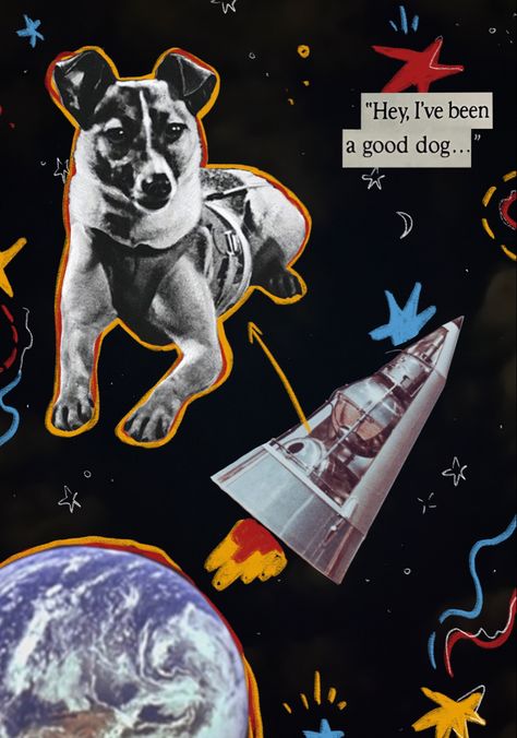 #laika #sputnik2 #space #dog Laika Space Dog Art, Laika Wallpaper, Laika Art, Laika Tattoo, Laika Space Dog, Space Romance, Soviet Space Dogs, Laika Dog, Space Dogs