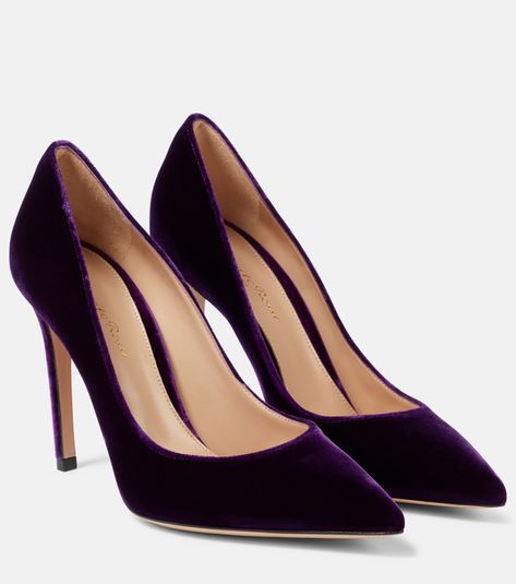 Purple High Heels, Purple Pumps, Purple Accessories, Velvet Sandals, Velvet Pumps, Leather Biker Boots, Shoe Wardrobe, Rossi Shoes, Velvet Heels