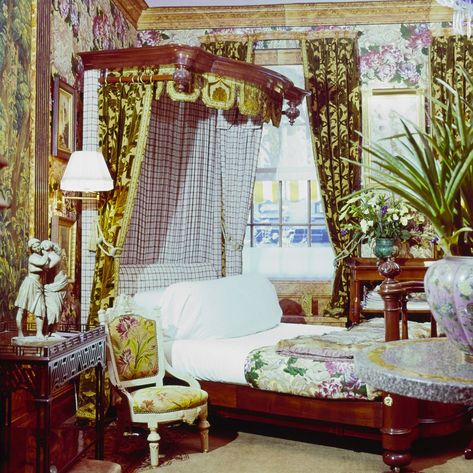 The 25 Most Influential Interior Designers of the 20th Century | Architectural Digest Royal Blue Bedrooms, Canopy Bed Drapes, Horst P Horst, Royal Bedroom, Upholstered Walls, Feminine Bedroom, Manhattan Apartment, The Photograph, Rococo Style