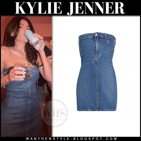 Kylie Jenner Denim Dress, Tube Denim Dress, Denim Tube Dress, Strapless Denim Dress, Kylie Jenner Instagram, Strapless Tube Dress, Mini Dress Outfits, Mini Tube Dress, Kylie Jenner Style