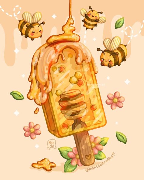 🌸 Monchi - Montserrat Bofi 🌸 on Instagram: “Bee-Licious!! 🐝🍦💛 Happy earth day!! 🌍💖 [Español abajito 👇] 🌸 𝗦𝗔𝗩𝗘, 𝗦𝗛𝗔𝗥𝗘𝗦 & 𝗜𝗡𝗧𝗘𝗥𝗔𝗖𝗧𝗜𝗢𝗡𝗦 𝗔𝗥𝗘 𝗦𝗨𝗣𝗘𝗥 𝗔𝗣𝗣𝗥𝗘𝗖𝗜𝗔𝗧𝗘𝗗 🌸 Would you like to try…” Honey Bee Artwork, Dnd Cute Creatures, Honey Bee Doodle, Bee Moodboard, Dnd Food, Honey Illustration, Bee Wallpaper, Honey Art, Bee Stuff