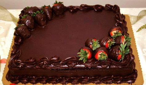 Chocolate Cake Square Chocolate Cake, Chocolate Cake With Strawberries, Big Birthday Cake, Happy Birthday Chocolate Cake, Cake With Strawberries, Sheet Cake Designs, Cake Wallpaper, Chocolate Cake Designs, Chocolate Strawberry Cake