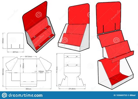 Counter Display Stand and Die-cut Pattern. Stock Vector - Illustration of cardboard, carton: 183669753 Display Cookies, Gift Card Displays, Cardboard Display Stand, Luxury Packaging Design, Packaging Template Design, Paper Box Template, Cardboard Box Crafts, Laser Cut Wood Crafts, Diy Display