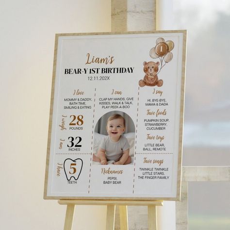 Milestone Memories: Reflective First Birthday Sign Ideas Teddy Bear First Birthday, Baby Footprints Christmas, Baby Handprint Crafts, First Birthday Milestone, First Birthday Sign, Sign Inspiration, Birthday Milestone Board, First Birthday Posters, Milestone Stickers