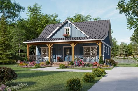 Small Farmhouse Exterior One Story, Small Walkout Basement House Plans, Cute Farmhouse Exterior, Ranch House Plans With Basement, Ranch With Walkout Basement, Casita Plans, Walkout Basement House Plans, Farmhouse Houseplans, Country Cottage House Plans