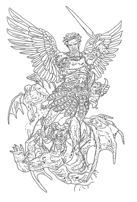 St Micheal Tattoo Stencil, St Michael Tattoo Stencil, Archangel Michael Tattoo For Men, Holy Tattoos, Archanděl Michael, Archangel Michael Tattoo, Tattoo Half Sleeve, Tattoo Stencil Designs, Darkside Tattoo