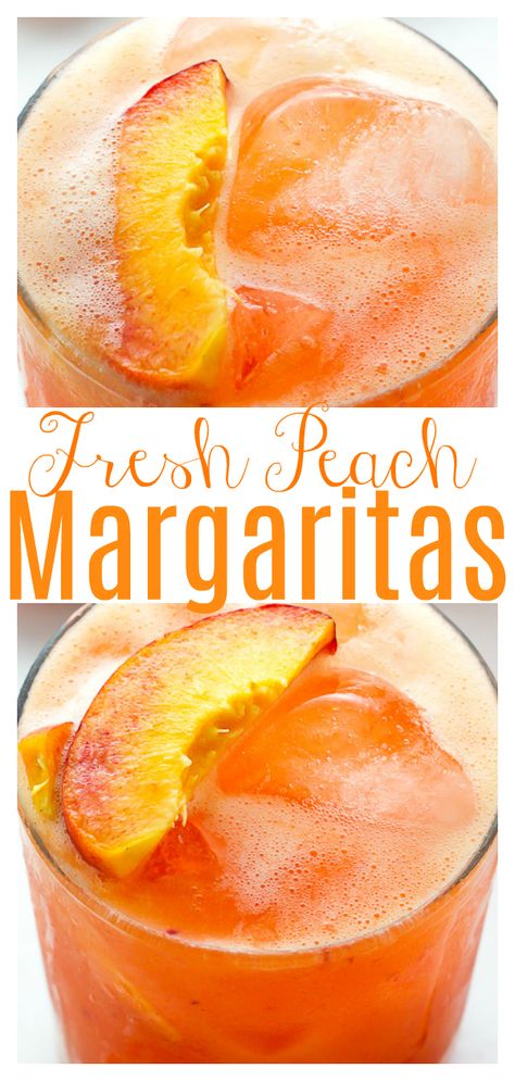 Fresh Peach Margaritas - Baker by Nature Peach Margaritas, Peach Margarita, Fest Mad, Baker By Nature, Peach Puree, Yummy Alcoholic Drinks, Boozy Drinks, Fancy Drinks, Mixed Drinks Recipes