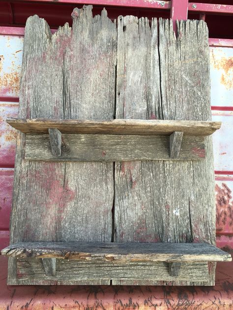 1890s recycle Barnwood shelves by Katie Old Wood Shelves, Barnwood Shelves Bathroom, Barn Board Shelves, Diy Barnwood Shelves, Barnwood Crafts Ideas, Old Barnwood Ideas, Old Barn Wood Projects, Old Barn Wood Ideas, Barnboard Projects