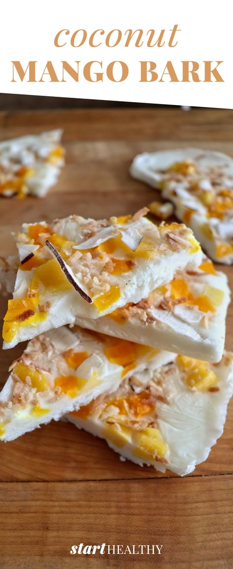 Yoghurt Bark Healthy Snacks, Frozen Yogurt Bar Ideas, Frozen Yoghurt Bark, Healthy Yogurt Bark Recipe, Yogurt Bark Ideas, Mango Yogurt Clusters, Greek Yogurt Bark Recipes, Recipes With Coconut Yogurt, Coconut Yogurt Recipe Desserts