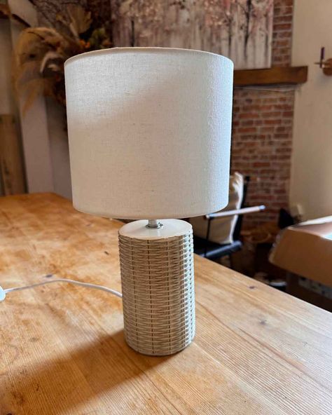 Upcycled lamp using wood dowels. Pleated Lampshade, City Magazine, Lamp Makeover, College Town, Lamp Base, Ikea Hack, Image House, Lamp Bases, Cottage Style