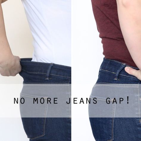 No more jeans gap! How to fix the waistband of your jeans so it doesn't gape in the back and show too much when you sit down. This is genius. Easy sewing tutorial. How To Make Jeans, Altering Jeans, Sewing Jeans, Sewing Pants, Sewing Alterations, Altering Clothes, Sewing Projects For Beginners, Sewing Skills, Love Sewing