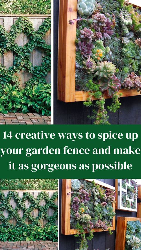 Garden Fence Decoration Ideas, How To Make Fence, Hanging Garden Ideas, Beautiful Wall Hanging, Concrete Fence, Old Fences, Covered Garden, Garage Conversion, Succulent Wall