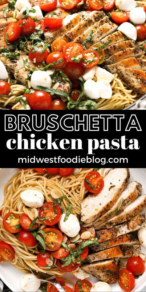 Bruschetta Chicken And Pasta, Chicken Pasta Balsamic, Bruschetta Dinner Ideas, Margherita Chicken Pasta, Bruschetta Dinner Recipe, Bruschetta Chicken Pasta Tgi Fridays, Balsamic Pasta Recipes, Chicken Margherita Pasta, Balsamic Chicken And Pasta