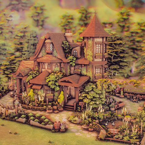 🌿Enchanted Cottage🌿 A magical and overgrown cottage in the middle of the forest. Here your magical Sim can let off steam and create potions, grow herbs or simply enjoy the blooming garden. This build is inspired by the wonderful art of @aleksundoor_art 🌻 #thesims4builds #thesims4homes #showusyourbuilds #sccregram #somesimlishbuild #simstagram #thesims #sims #thesims4 #ts #ts4 #thesims4house #simsbuild #thesims4home #simshouse #games #PS4 #sims4nocc #instagood #gamer #design #landscape #... Sims 4 Cottage Garden, Sims 4 Overgrown Cottage, Sims 4 Terrain Ideas, Sims 4 Exterior Ideas, Cottage Core Sims 4, Sims 4 Forest House, Sims4 Cottage House, Sims 4 Garden House, Sims 4 Magic House