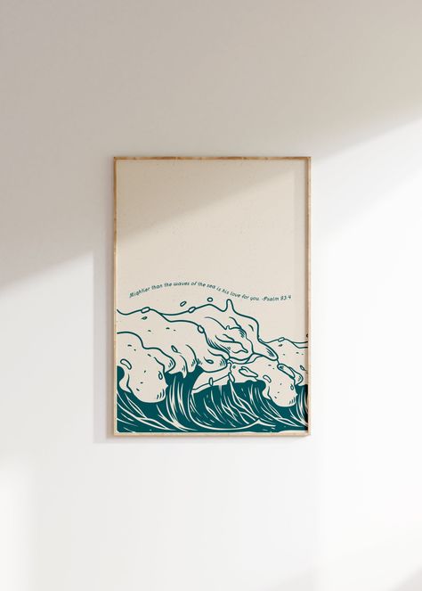 "Mightier Scripture Art Print, Minimal Christian Wall Art, Waves Illustration Poster, Psalm Bible Verse Decor PRINTABLE ART- This is a DIGITAL product (not physical). You will receive a link to download your art after purchasing. Want to order a physical print? You can do so here! https://bungalowprintshop.etsy.com/listing/1616403851 Buy 3 prints, get 30% off with code BUNDLE30 Buy 5 prints, get 40% off with code BUNDLE40 Buy 10 prints, get 50% off with code BUNDLE 50 This beautiful, originally- Ocean Bible Verses, Waves Illustration, Bible Poster, Psalm 93, Bible Verse Decor, Scripture Art Print, Bedroom Frames, Bible Prints, Wave Illustration