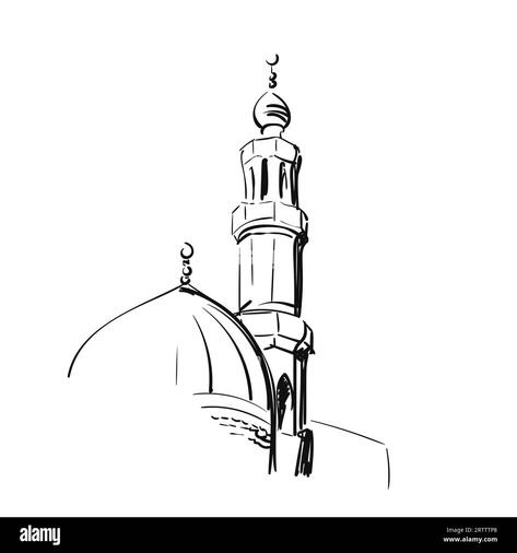 Download this stock vector: Mosque minaret vector sketch Islamic architecture hand drawn illustration - 2RTTTP8 from Alamy's library of millions of high resolution stock photos, illustrations and vectors. Minaret Drawing, Mosque Art Drawing, Mosque Tattoo, Mosque Drawing Islamic Art, Sketch Mosque, Masjid Sketch, Sketch Islamic, Masjid Drawing, Drawing Mosque