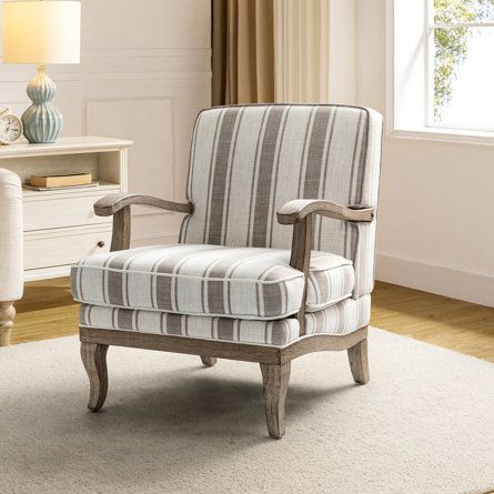 Lioness Painting, Farmhouse Armchair, Striped Armchair, Comfy Armchair, Blue Armchair, Cozy Spot, Upholstered Armchair, Upholstered Accent Chairs, Lounge Armchair