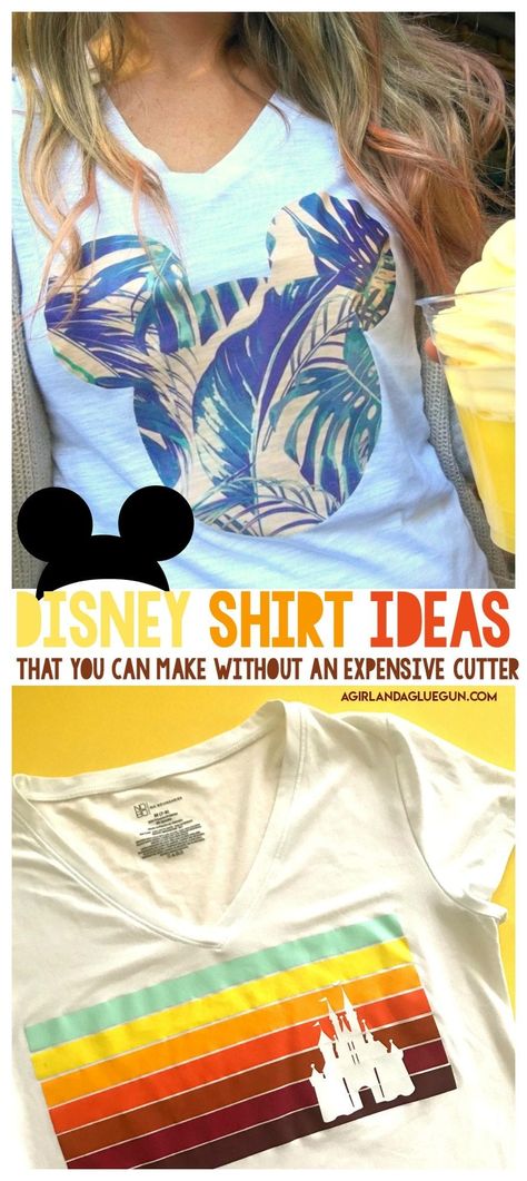 Diy a Disney shirt with no electronic cutter! - A girl and a glue gun Disney Shirt Ideas, Silhouette Cameo 3, Disney Shirts For Men, Expressions Vinyl, Disneyland Tickets, Diy Disney Shirts, Princess Diy, Womens Disney Shirts, Family Diy