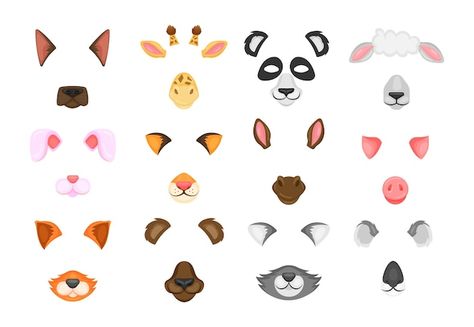 Vector gratuito máscaras faciales de ani... | Free Vector #Freepik #freevector #cara-animales #avatar-animales #conejo-cara #orejas-gato Cartoon Noses, Animal Noses, Selfie Filters, Wallpaper Background Design, Animal Face Mask, Goats Funny, Bear Cute, Face Illustration, Funny Pictures With Captions