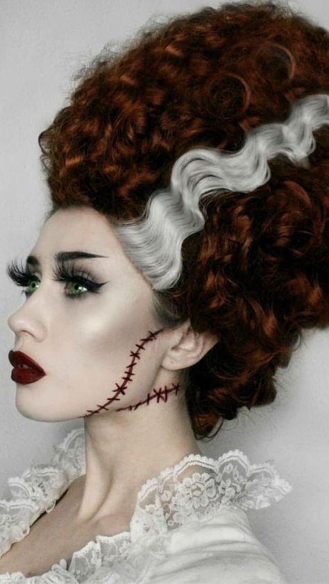 Classic Halloween Makeup, Frankenstein Bride Costume, Bride Of Frankenstein Halloween Costume, Bride Of Frankenstein Makeup, Frankenstein's Bride, Frankenstein Makeup, Bride Of Frankenstein Halloween, Bride Of Frankenstein Costume, Frankenstein Costume