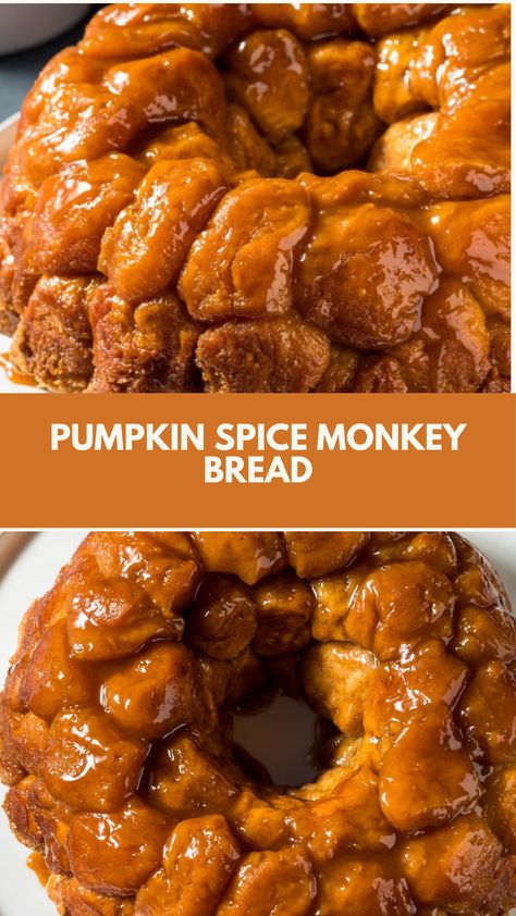 Pumpkin Spice Monkey Bread recipe made with spiced pumpkin puree, fluffy dough pieces, and a sticky, sweet caramel coating, topped with crunchy nuts it serves about 8 people and takes approximately 45 minutes to prepare and bake. Monkey Bread Pumpkin, Holiday Monkey Bread, Pumpkin Monkey Bread Recipe, Pumpkin Spice Monkey Bread, Cream Cheese Monkey Bread, Pecan Monkey Bread, Pumpkin Monkey Bread, Savory Monkey Bread, Monkey Bread Recipe