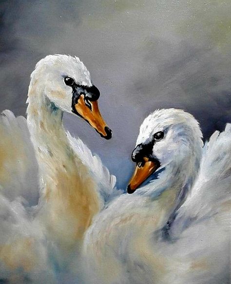 Painting Ideas Animals Acrylic, 2 Swans Painting, Swan Painting Acrylic, Swans Painting, Animal Paintings Acrylic, Swan Painting, Fall Canvas Painting, Swans Art, Original Canvas Painting