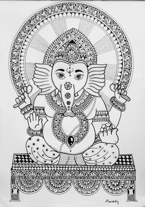 Ganesh chaturthi|| Vinayaka chathurthi Vinayaka Chathurthi, Ganesha Mandala, Madhubani Painting, Ganesh Chaturthi, Mandala Drawing, Book Art Drawings, Ganesha, Book Art, Art Drawings