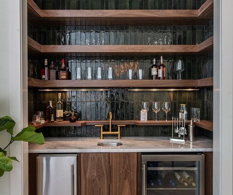 The Ultimate Guide to Creating a Wet Bar in Your Basement - LBR Partners LLC Mcm Wet Bar Ideas, At Home Bar Inspiration, Cool Wet Bar Ideas, Retro Home Bar Ideas, Bourbon Wet Bar, Pantry Turned Into Bar, Mid Century Modern Basement Bar, Dry Bar Backsplash Ideas, Walk Up Bar Basement