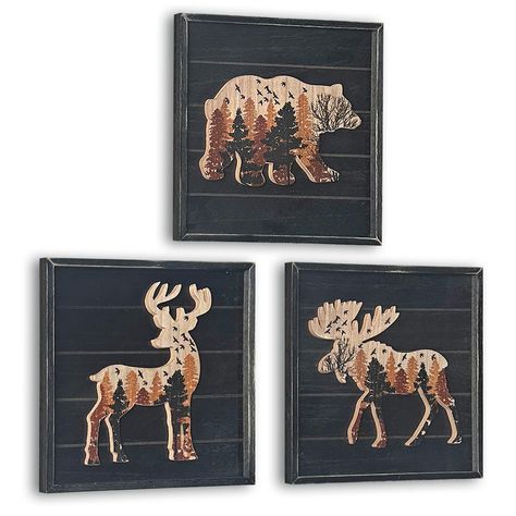 PRICES MAY VARY. 【 WOOD CABIN DECOR】- cute Deer Elk Bear in the forest, Perfect decoration for your rustic theme home interior, vacation home, office, nursery or lodge cabin. The dimensions are 10 x 0.5 x 10 inches 【PREMIUM QUALITY MATERIAL】- Made of high quality MDF, hand-printed trees on the Deer Elk Bear, well made and very sturdy 【RUSTIC STYLE】- Simple and unique design gorgeous picture in wood, features a lightly distressed finish wooden frame giving a nice rustic country appeal 【GORGEOUS G Living Room Hunting Theme, Wildlife Bathroom Ideas, Woodsy Room Decor, Cabin Theme Decor, Wilderness Baby Nursery, Duck Hunter Nursery, Boy Nursery Outdoor Theme, Boys Cabin Bedroom, Boy Nursery Ideas Rustic