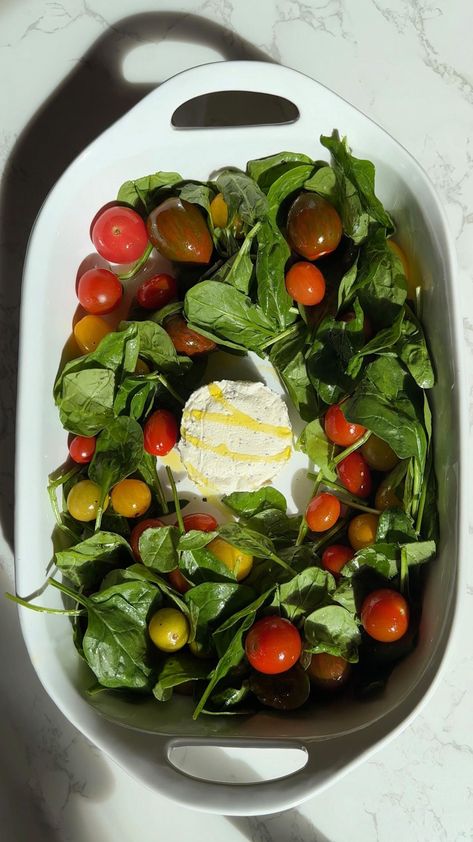 Baked Boursin Pasta is a spin on the viral Baked Feta Pasta. This delicious dish combines baked Boursin cheese, spinach, cherry tomatoes, garlic, fresh herbs, and Parmesan cheese. A simple meal prep dinner or weeknight meal for the whole family. Boursin Spinach, Baked Boursin Cheese, Baked Boursin Pasta, Boursin Pasta Recipe, Baked Boursin, Boursin Pasta, Boursin Cheese Recipes, Meal Prep Dinner, Simple Meal Prep