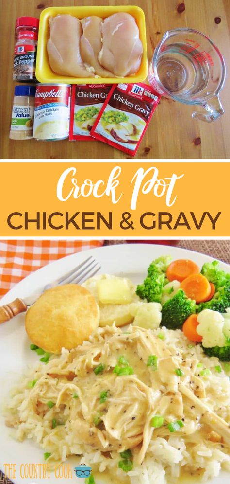 Croc Pot Chicken And Gravy, Best Chicken And Gravy Crockpot, Fall Family Dinner Ideas Crockpot, 9 Hour Crockpot Recipes Dinners, Easy Fall Crock Pot Meals, Meals With Cream Of Chicken, Cream Of Chicken In Crock Pot, Chicken And Gravy Recipes Crockpot, Easy Dinner Recipes 2 People