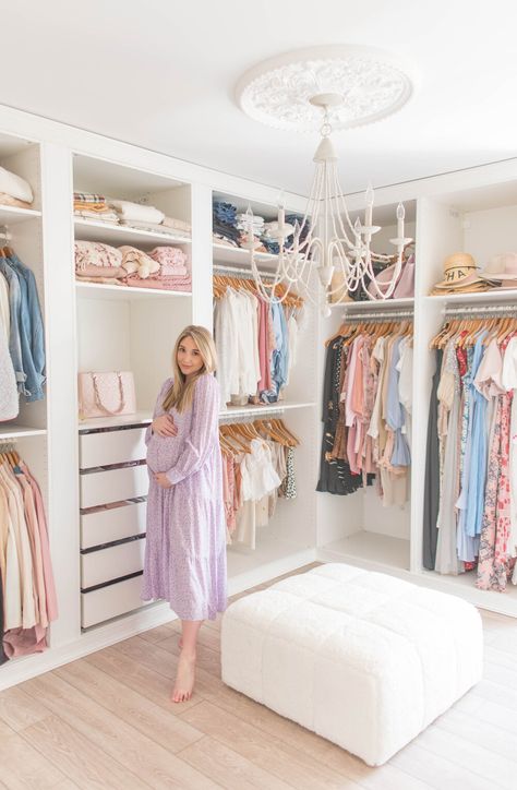 My walk-in closet reveal using the IKEA Pax Storage Planner, plus DIY hacks to make it look more ... Erin Kestenbaum, Makeup Bord, Inspiration Dressing, Master Closet Design, Best Closet Organization, Ikea Closet, Ikea Pax Wardrobe, Dressing Room Closet, Walking Closet