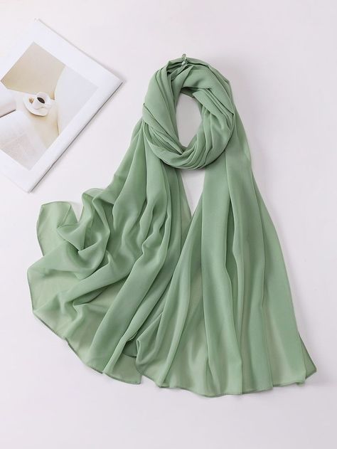 Mint Green Dress Outfit Hijab, Menna Core, Mint Green Dress Outfit, Mint Green Scarf, Green Hijab, Green Scarves, Estilo Hijab, Plain Scarves, Button Decor