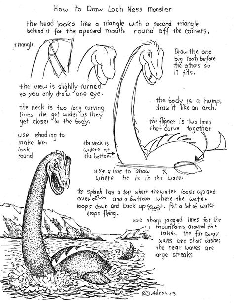 How To Draw The Loch Ness Monster Nessie Drawing, Monster Worksheet, The Loch Ness Monster, Monster Drawing, Art Worksheets, Loch Ness Monster, Loch Ness, Drawing Lessons, Step By Step Drawing