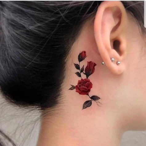 Behind Ear Tattoos, Behind The Ear Tattoo, Rose Tattoos For Women, Meaningful Tattoos For Women, Small Meaningful Tattoos, Tatuaje A Color, Rose Tattoo Design, 문신 디자인, Half Sleeve Tattoo