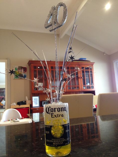 Modelo Beer Centerpieces, Husbands 40th Birthday, Beer Centerpieces, Beer Bottle Centerpieces, Beer Birthday Party, Modelo Beer, Husband 40th Birthday, Bottle Centerpieces, Beer Cake