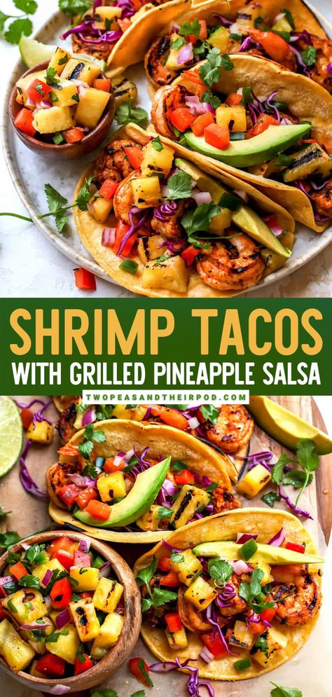 Shrimp Tacos Pineapple Salsa For Tacos, Shrimp Tacos Pico De Galo, Cinco De Mayo Grilled Food, Cinco De Mayo Grilling Ideas, Shrimp Taco Pineapple Salsa, Grilled Shrimp Tacos With Mango Salsa, Shrimp Tacos With Pico De Galo, Shrimp Tacos Pineapple Salsa, Shrimp And Pineapple Tacos