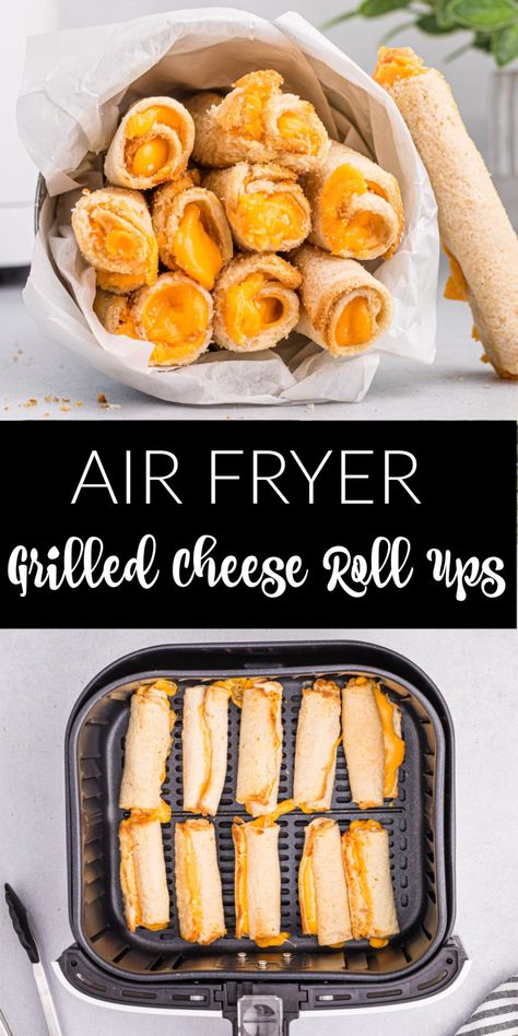 Picky Eaters Snacks, Grilled Cheese Rollups, Air Fryer Cheese Roll Ups, Rolled Grilled Cheese, Grilled Cheese With A Twist, Grill Cheese Air Fryer, Air Fryer Cheese Recipes, Air Fryer Lunch Box Ideas, Grilled Cheese School Lunch