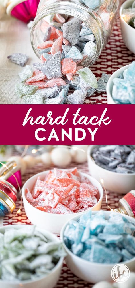 small white bowls filled with hard tack candy. Hard Tack Candy Recipe, Hard Tack Recipe, Hard Christmas Candy, Christmas Rock Candy, Rock Candy Recipe, Hard Tack Candy, Hard Tack, Hard Candy Recipes, Christmas Cookie Box