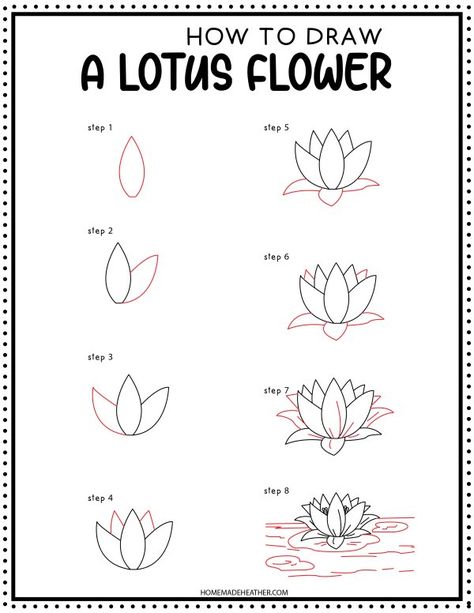 Lotus Flower In Water Drawing, Cute Doodle Art Step By Step, Draw Lotus Step By Step, Lotus Flower Drawing Step By Step, Lotus Flower Easy Drawing, Lotus Flower Drawing Realistic, How To Draw A Lily Flower Step By Step, Easy Way To Draw Flowers, Flower Sketches Simple Step By Step