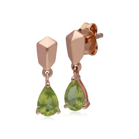 Rose Gold Plated 925 Sterling Silver Peridot Drop Earrings Geometric Motif, Peridot Earrings, Sterling Silver Drop Earrings, Forever Jewelry, Green Peridot, Jewelry Ring Box, Silver Drop Earrings, Mens Jewelry Bracelet, Lush Green