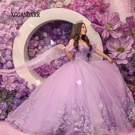 Romantic Purple Quinceanera Dresses 2024 Ball Gown Sweet 16 Dress 3D Floral Vestidos De XV Años Ball Gown Sweet 16, Quince Hair, Purple Quinceanera, Mexican Style Dresses, Purple Quinceanera Dresses, Sweet 16 Dress, 16 Dress, Quinceanera Dress, Beaded Applique