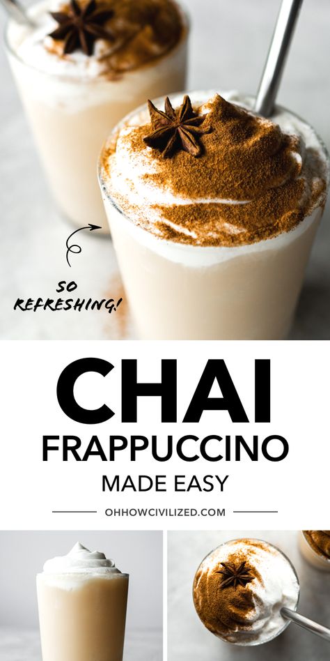 Chai Frappuccino, Black Tea Recipe, Homemade Frappuccino, Chai Tea Recipe, Frappe Recipe, Tea Drink Recipes, Frozen Drink, Frappuccino Recipe, Chai Recipe