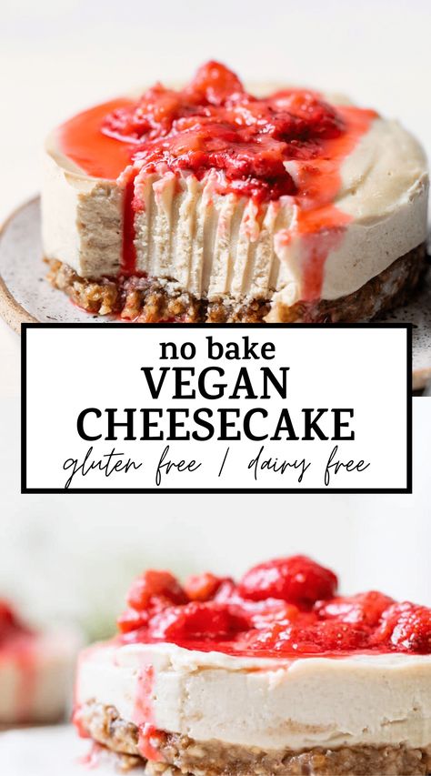 Vegan Gluten Free Cheesecake Recipe, Vegan Cheesecake With Cashews, Vegan Cashew Dessert, Raw Cashew Cheesecake, Cashew Desserts Vegan, Gluten Free Vegan Cheesecake, Paleo No Bake Cheesecake, Dairy Free Cheesecake No Bake, Vegan Protein Cheesecake