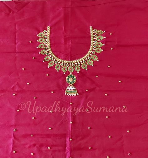 Aari work done by Sumana Upadhyaya Pattu Langa Designs, Kids Pattu Langa Designs, Langa Designs, Pavadai Sattai Designs, Burlap Flower Tutorial, Pattu Pavadai Designs, Pattu Pavada, Pavadai Sattai, Maggam Blouses