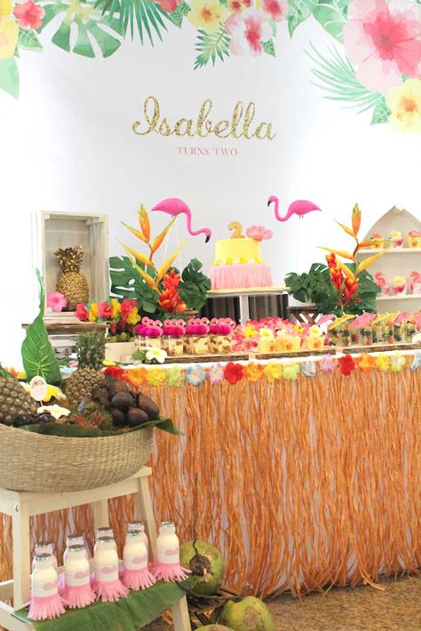 Dessert Table from a Tropical Hawaiian Flamingo Party via Kara's Party Ideas | KarasPartyIdeas.com (3) Flamingo Birthday Party Ideas, Tropical Birthday Party, Aloha Party, Flamingo Birthday Party, Moana Birthday Party, Tropical Baby Shower, Hawaiian Birthday, Fiesta Tropical, Hawaii Party