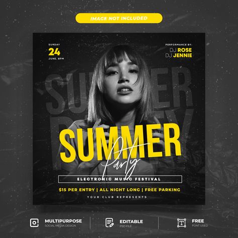 Party Social Media Post, End Of Summer Party, Social Media Party, Social Media Church, Concert Poster Design, Banner Design Inspiration, Types Of Social Media, Social Media Post Template, Sport Poster Design