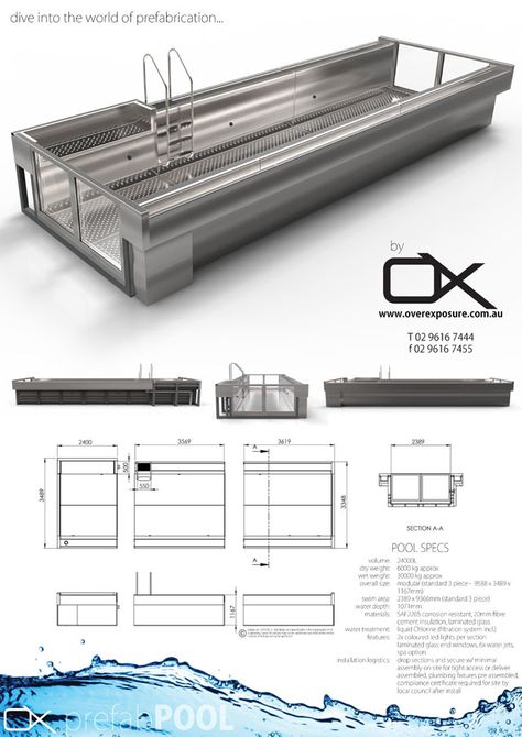 Prefabricated above ground portable lap pool. Spa section and can be added later and extension pieces can be added to make it longer. Piscina Container, Lap Pools Backyard, Shipping Container Swimming Pool, Lap Pool Designs, Piscina Rectangular, Shipping Container Pool, Container Pool, Piscina Interior, Small Swimming Pools