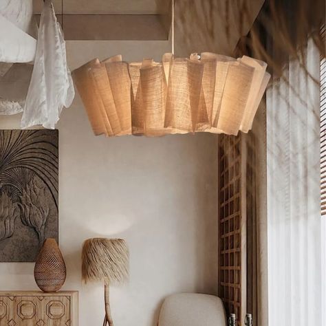 Nordic Linen Pleated Fabric Pendant Light Lampshade Wabi Sabi Home Decor, Folding Fabric, Linen Pendant, Motifs Organiques, Fabric Chandelier, Elegant Lighting Fixtures, Living Room Light Fixtures, Fabric Pendant, Dining Room Pendant